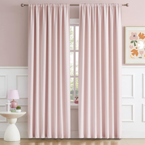 2 70 Inch 70 84 Inch DUALIFE Panels Baby Pink Curtains for Girls Bedroom Wide- Back Tab and Rod Pocket Room Darkening