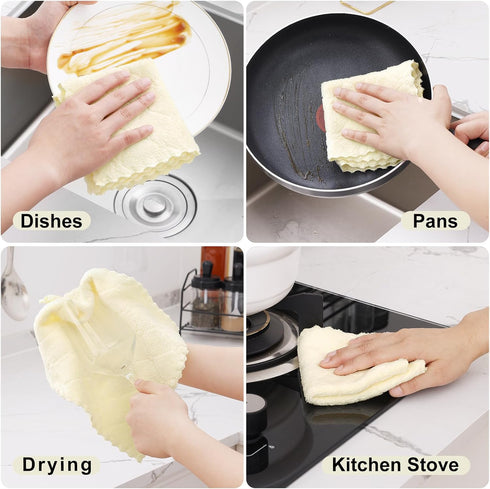 Homaxy 12 Pack Kitchen Dish Cloths, 10 x 10 Inches, Cream Yellow, Super Soft Absorbent Coral Velvet Cleaning Cloths