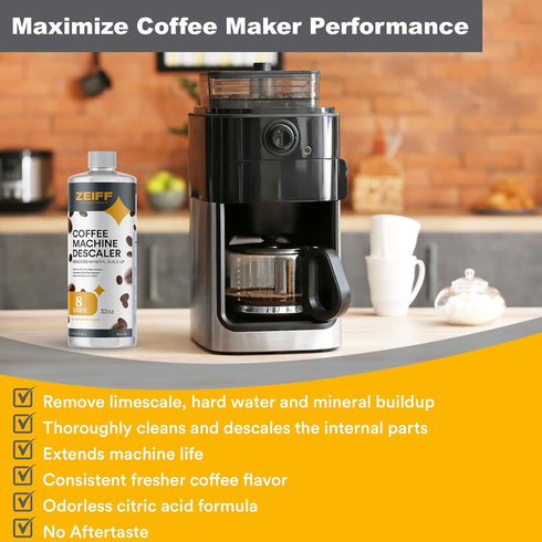 Coffee Machine Descaler - 32oz (8 Uses) - Compatible with Nespresso, Breville, Delonghi, Keurig Descaling Solution