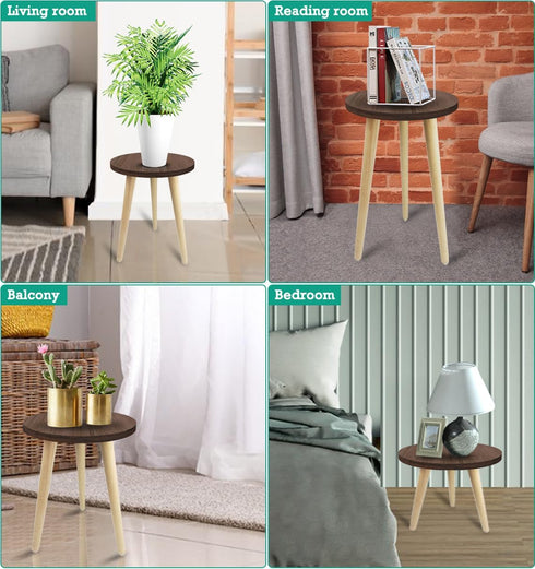 Tuohours 14IN Tall Plant Stand Holder for Indoor Planters, Mid Century Small Round Wood Table for Living Room Corner