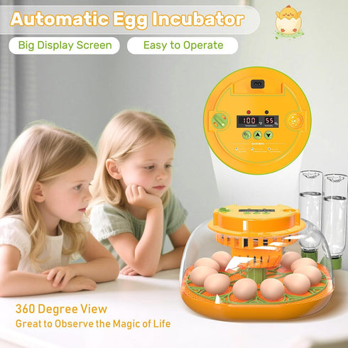 12 Incubators for Hatching Eggs, Egg Incubator with Automatic Egg Turning and Humidity Control, Egg Candler, Auto Water