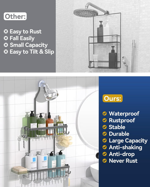 YASONIC Shower Caddy Hanging, Never Rust Shower Organizer Hanging, Aluminum Shower Racks for Inside Shower with Hooks