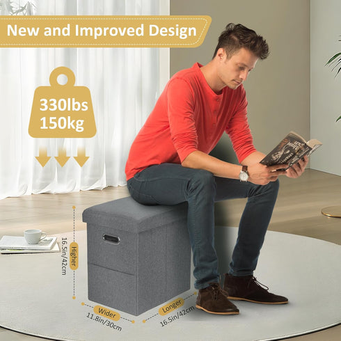 Emosoon 16.5x16.5x11.8in Tall Ottoman with Storage Collapsible Fabric Small Slim Folding Ottoman Furniture with Handles