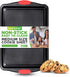NutriChef Kitchen 15” Non Stick Cookie Sheet, Medium Gray Carbon Metal Bakeware with Red Handles
