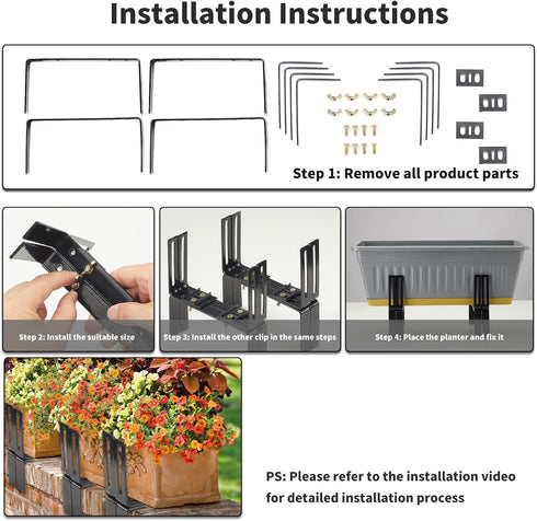 Deck Railing Planter Stand, Retractable Balcony Plant Holder for Window Box Planter, Handmade Steel Rectangular Flower