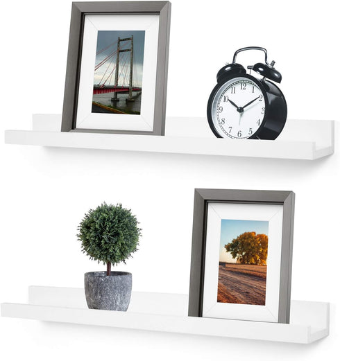 Greenco Set of 2 Picture Shelf, Wall Mounted Photo Ledge Floating Shelves for Bedroom, Living Room, Kitchen, White