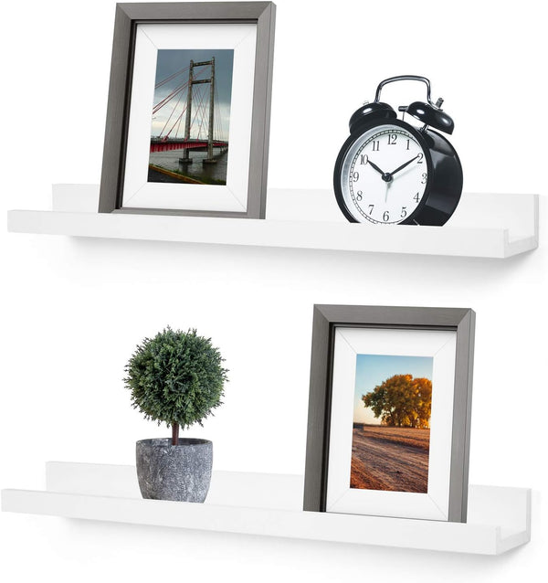 Greenco Set of 2 Picture Shelf, Wall Mounted Photo Ledge Floating Shelves for Bedroom, Living Room, Kitchen, White