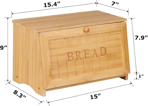 HOMEKOKO Vintage Large Wood Bread Box for Kitchen Counter, Retro Design, Single Layer Bamboo Food Storage Bin