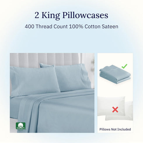California Design Den King Size Pillowcase Set – 400 Thread Count, 100% Cotton Sateen, Luxury Set of 2, Sky Blue