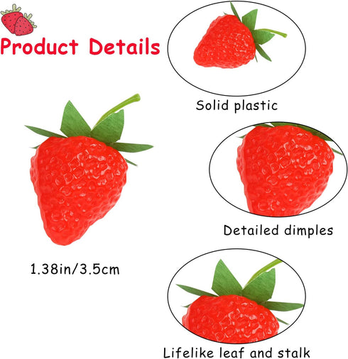 FOIMAS Strawberries,24pcs Artificial Lifelike Faux Strawberries Fruit Simulation for Home Decoration Photography Prop