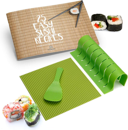 Sushi Making Kit, Home Cooking Gift Set for Kids and Adults, Silicone Sushi Roller with Recipe Book