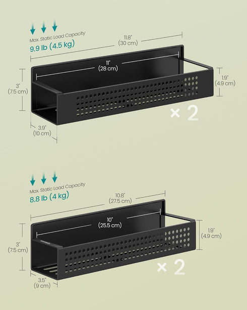 Set 4, 2 2 UKCS061B01 SONGMICS Strong Magnetic Spice Rack for Refrigerator, of Large and Small Kichen Magnetic Shelves