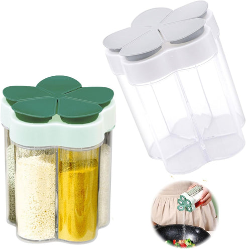 2 Pcs 5 in 1 Spice Containers, Portable Travel Seasoning Dispenser, Clear Container Jars with Lid and Labels