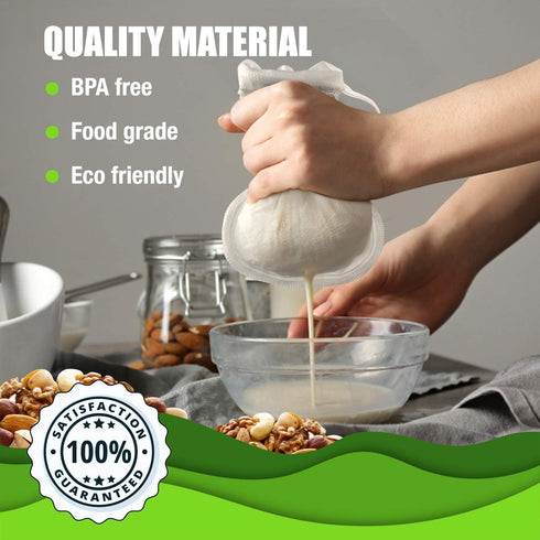 12x12 3 Pack (1 1 1 Nut Milk Bag Large Reusable Premium Mesh Strainer Bag| Cheesecloth Bag for Filtering & Straining