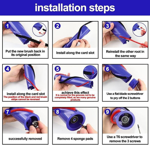 4 Replacment V8,V10 1 Pcs Strips for Dyson Vacuum Cleaner Rolling Brush Strips, with Screwdriver