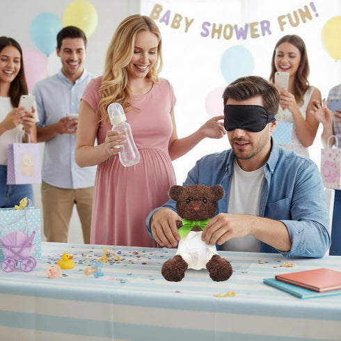 6 Set Bottle Chug Baby Shower Games Chocolate Brown Bear Blindfolded Diaper Changing Games Kits Bottles Diapers