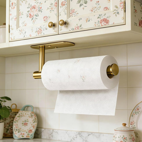 HUFEEOH Adhesive Paper Towel Holder Under Cabinet Wall Mount for Kitchen Paper Towel, Stainless Steel Paper Towel Roll
