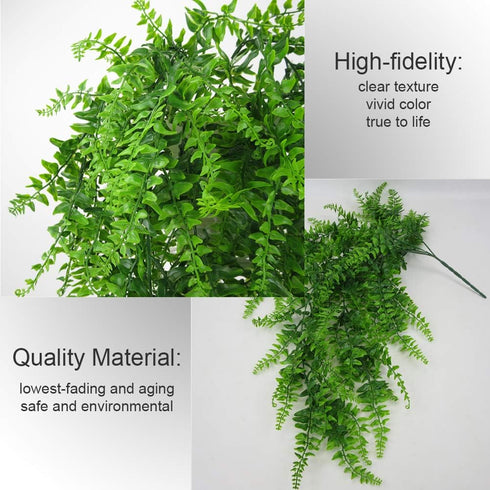 Fake Fern Artificial Hanging Ferns - UV Resistant Faux Greenery Plant for Wall, Wedding Party Decor (2Pcs)