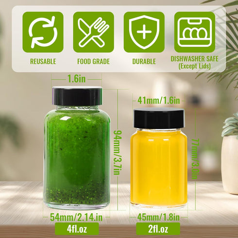 4oz 16Pack- 4 oz Shot(4 oz, Set 16) Ginger Shots Bottles Portable Leakproof Glass Jars with Lids- Glass Juice Shot