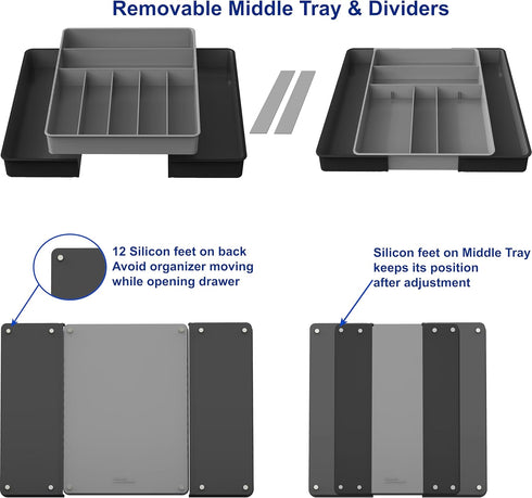 Simple Houseware Kitchen Drawer Flatware Organizer, Black/Gray