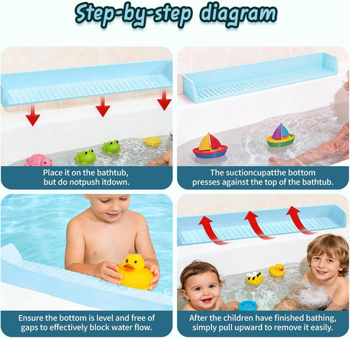 TYASDBA Accessories(2.6FT, Bathtub Splash Guard for tub Kids& Bath Shelf for Kids Toddler Bath Tray, Bath Toys Storage