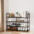 DYJIEKAI 2 4 16-20 Closet, Rows Tier Shoe Rack, Black Metal Stackable Shoe Shelf with Multifunctional Hooks, Hold
