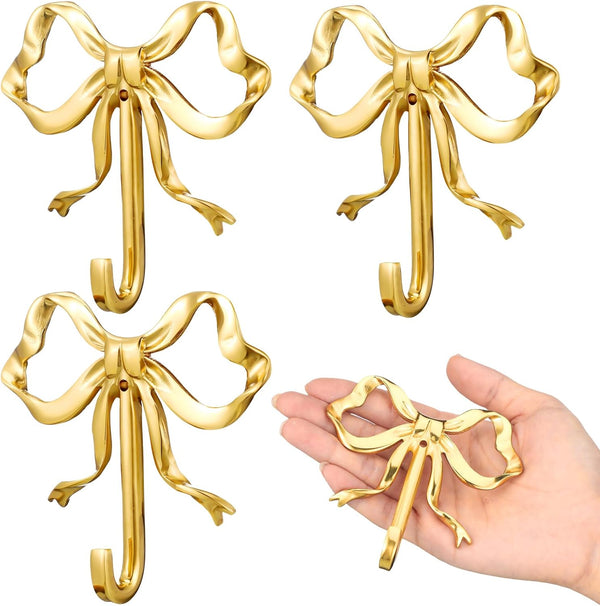 Lineshading 4 Pcs Gold Bow Wall Hooks Brass Coquette Bow Hooks for Coats