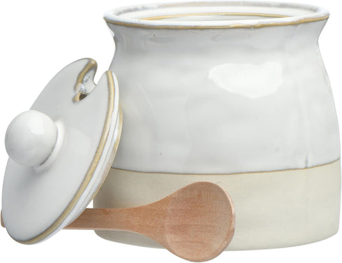 Creative Co-Op White Stoneware Sugar Pot with Lid