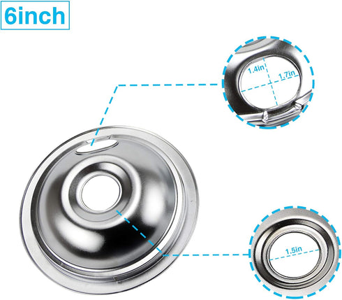 4 Pack Range Burner Chrome Drip Pan Bowls Set, 316048413 & 316048414 Replacement for Frigidaire