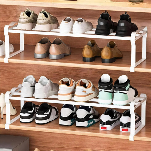 Fliqor Closet, 2 Pack Expandable Hanging Shoe Rack for Retractable Metal Under Shelf Rack, Adjustable Under Cabinet