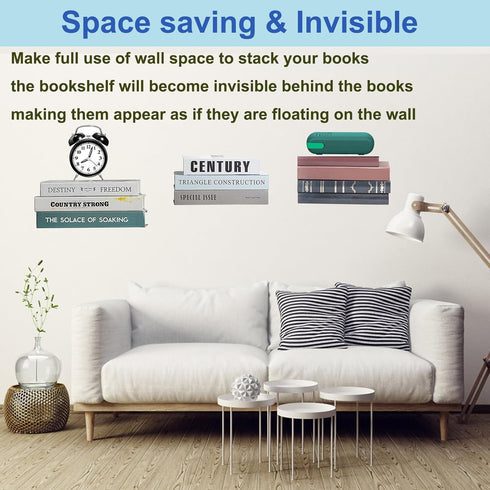 SHTCSZBA (Silver,2 Pack) Invisible Floating Bookshelves Wall Mounted, Heavy-Duty Book Organizers, Iron Wall Mount