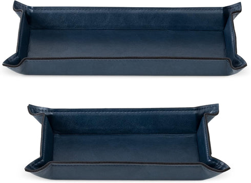 Navaris Faux Leather Tray Set - 2 Navy Blue Valet Organizer Trays for Bedside Table, Night Stand, Desk Storage