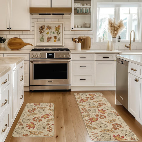 Artoid Mode Pumpkins Fall Kitchen Mats Set of 2, Autumn Maple Leaves Home Decor Low-Profile Rugs for Floor