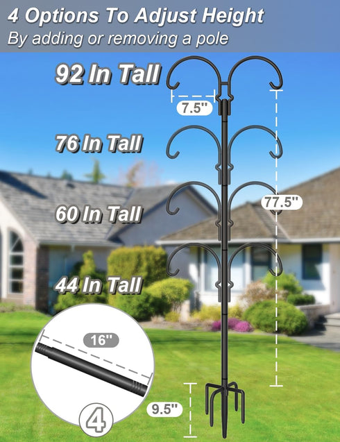 5 92 Inch Hummingbird 2 Pack Outdoor Double Shepherds Hook with Prong Base, Adjustable Heavy Duty Two Sided Bird Feeder