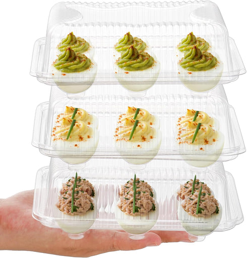 50 Pack 6 Yopay Deviled Egg Trays with lid, Plastic Clear Slots Deviled Eggs Halves Carrier Deviled Container Dish