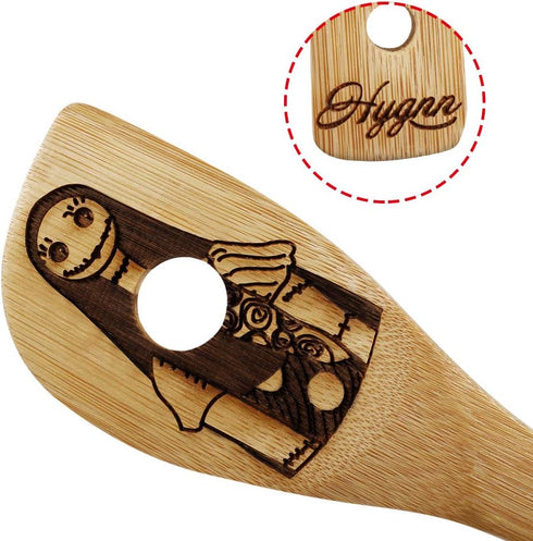 Nightmare Wooden Spoons, Fun Idea Serving Utensils Set, Burned Bamboo Kitchen Spoons, 5 Piece