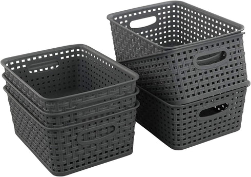 Teyyvn Plastic Storage Basket, Pack of 6, 10.03" x 7.59" x 4.09", Gray