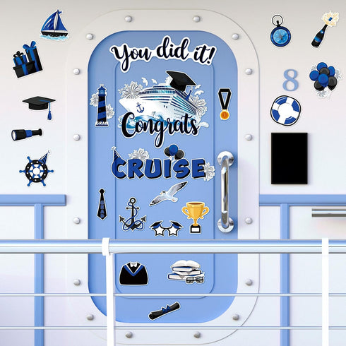 Lounsweer 24 Pcs Graduation Cruise Door Decorations, 2024 Congrats Grad Hat Magnet for Cabin Door, Refrigerator