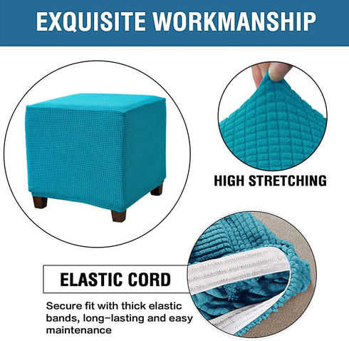 Daunkang Ottoman Cover Square Jacquard Ottoman Slipcover Storage Ottoman Protector Cover for Footrest Foot Stool
