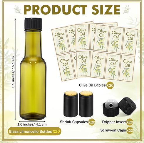 Havawish 20 3oz Pcs Homemade Mini Olive Oil Bottles Hot Sauce Glass Bottles with Leak Proof Screw Cap Funnel Clear