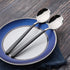 4-Piece Stainless Steel Dinner Spoons, 8 inches Comfort Long Handle, Mirror Polished Flatware, Dishwasher Safe (Black)
