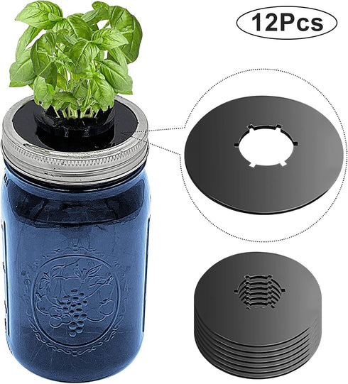 12PCS Kratky Lids for Wide Mouth Hydroponic Mason Jars, Hydroponic Lids with Hole for Aerogardens Pods