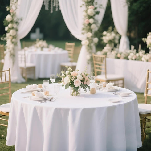 70 Inch MRJ Round White Tablecloth Stain and Wrinkle Resistant Washable Polyester Table Cloth for Restaurant Hotel