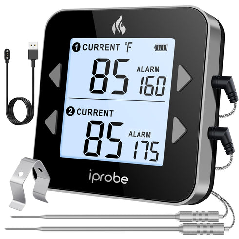 Dual Probe Rechargeable Waterproof Digital Meat Thermometer, Large LCD Cooking Thermometer for Kitchen & BBQ