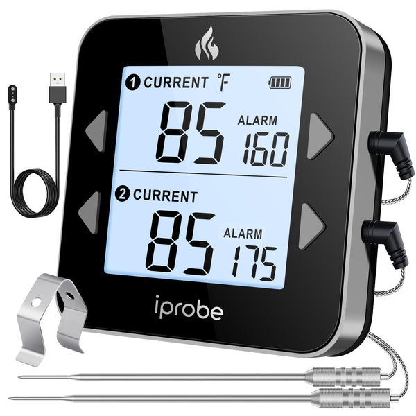 Dual Probe Rechargeable Waterproof Digital Meat Thermometer, Large LCD Cooking Thermometer for Kitchen & BBQ