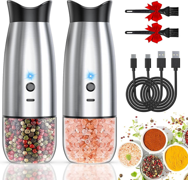Gravity Electric Salt and Pepper Grinder Set, USB Rechargeable, Automatic Mill Grinder with Adjustable Coarseness