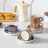 8 Oz Set 4,Bohemian Cafe-03 vancasso Stackable Espresso Cups with Saucers and Metal Stand of Ceramic Cappuccino Cups