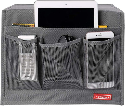 Bedside Caddy Organizer, Grey Under Mattress Caddy Holds Magazines, Books (4 Pockets)