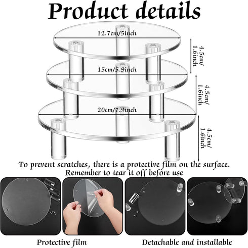 Lineshading 3 Party(5'',6'',8'') Pcs Round Acrylic Display Riser Clear Round Stands Clear Pedestal Riser Board for Cake