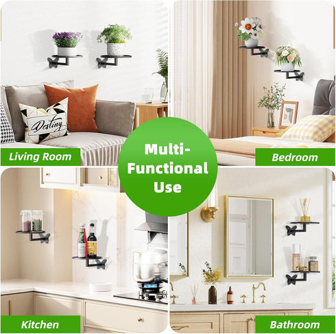 2-Pack 5.9 Inch Butterfly Buckle Wall Mounted Plant Shelf - Space Saving Hanging Flower Pot Holder for Indoor Balcony